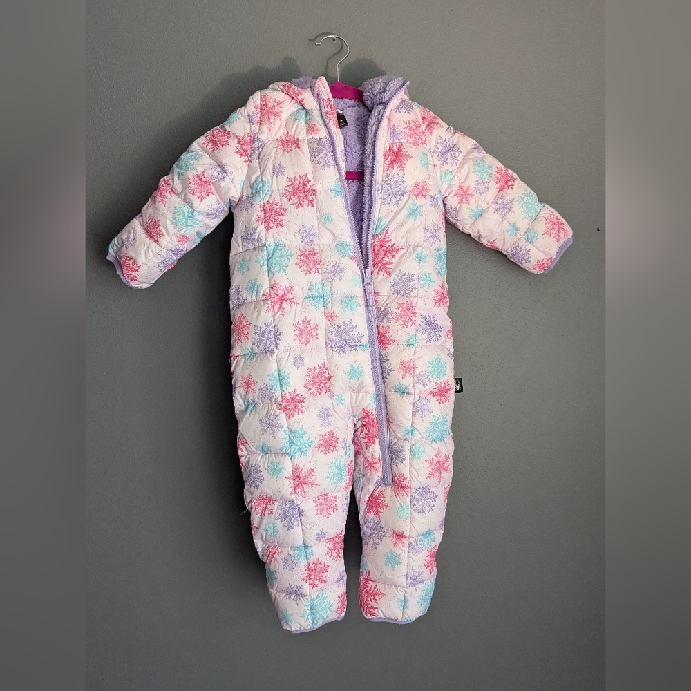 Spyder 24 Month Snowsuit With Purple Fleece Interior And Snowflake Design.